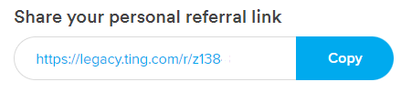 Image says 'Share your personal referral link' with a bar below with an example link and a copy button to copy that link.