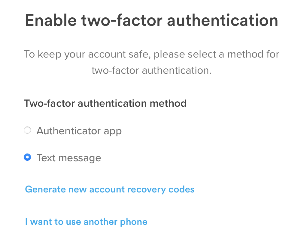 Choose your two-factor method